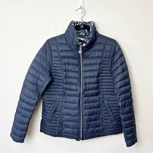 Nautica Blue Puffer Jacket with High Collar and Quilted Design